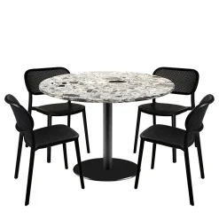 Lot de 1 table ronde120cm et 4 chaises - pied noir plateau terrazzo cepp - Restootab