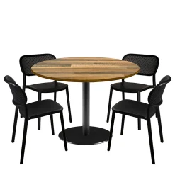 Lot de 1 table ronde120cm et 4 chaises - pied noir plateau bois noyer lamellé - Restootab
