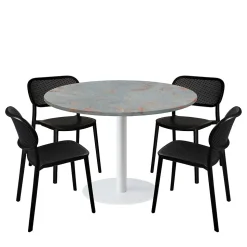 Lot de 1 table ronde120cm et 4 chaises - pied blanc plateau gris rouille - Restootab