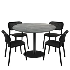 Lot de 1 table ronde120cm et 4 chaises - pied noir plateau marbré lune bleue - Restootab