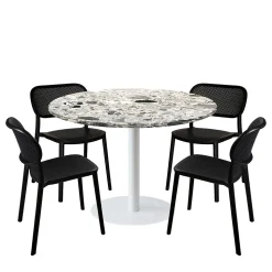 Lot de 1 table ronde120cm et 4 chaises - pied blanc plateau terrazzo cepp - Restootab