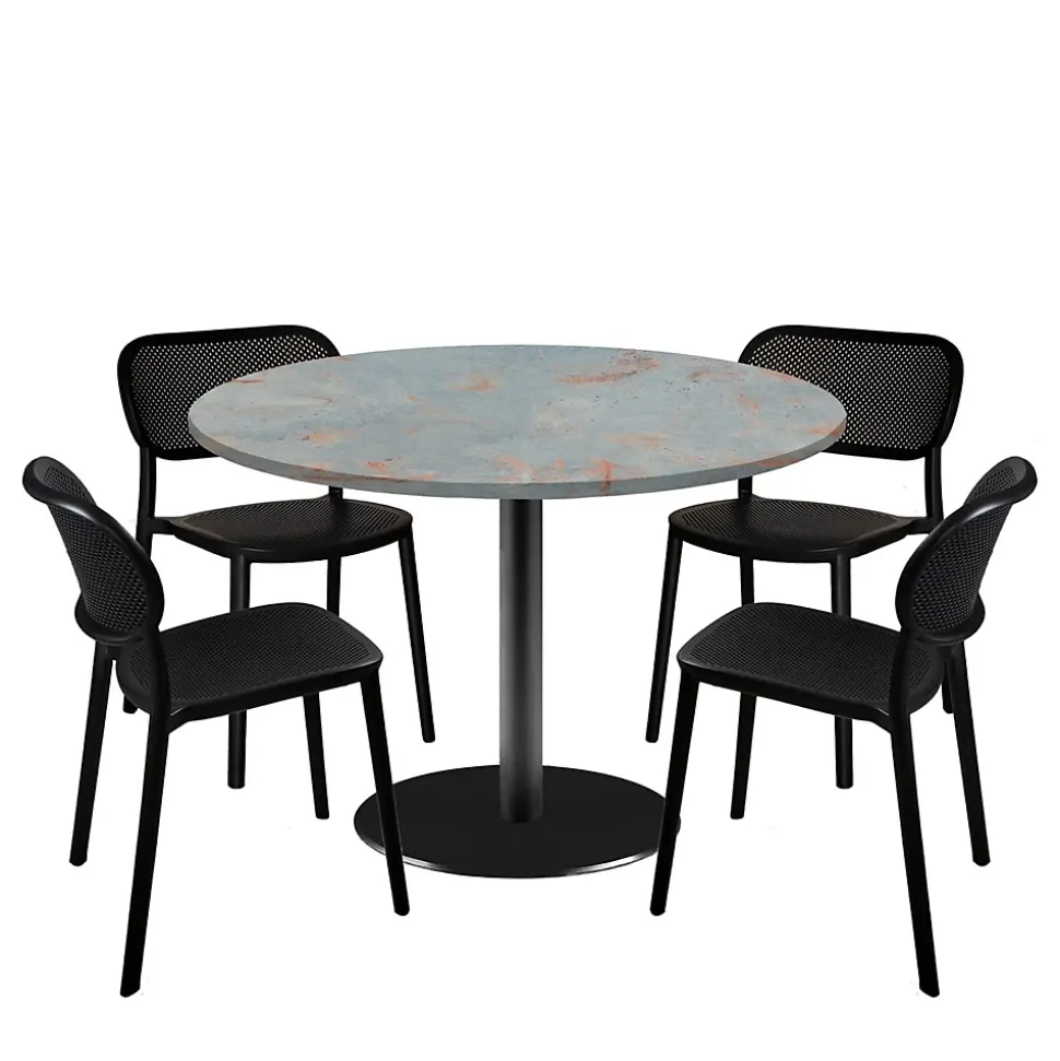 Lot de 1 table ronde120cm et 4 chaises - pied noir plateau gris rouille - Restootab