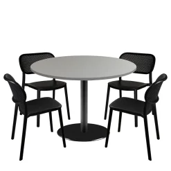 Lot de 1 table ronde120cm et 4 chaises - pied noir plateau gris metallisé - Restootab