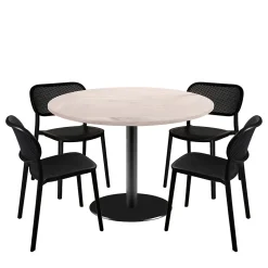Lot de 1 table ronde120cm et 4 chaises - pied noir plateau bois chêne bosco - Restootab