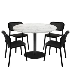 Lot de 1 table ronde120cm et 4 chaises - pied noir plateau marbre calacata - Restootab