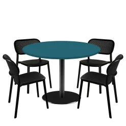 Lot de 1 table ronde120cm et 4 chaises - pied noir plateau bleu de prusse - Restootab