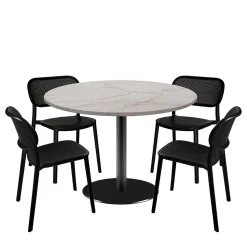 Lot de 1 table ronde120cm et 4 chaises - pied noir plateau marbre yule - Restootab