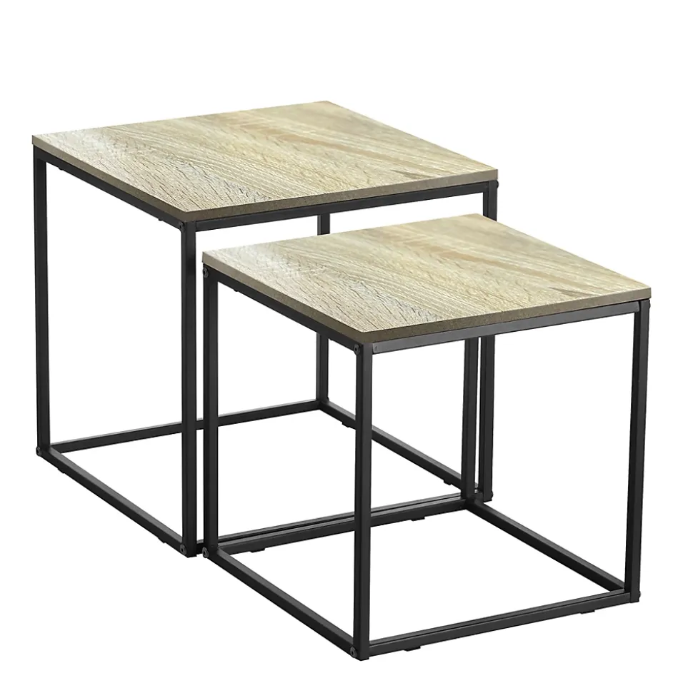 Lot de 2 tables d'appoint carrées, bout de canapé moderne en bois coloris chêne avec pieds métal - L 40 x p 40 x H 42 cm