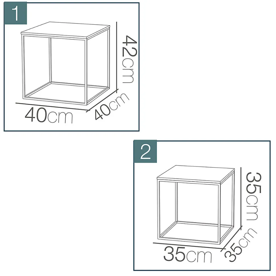 Lot de 2 tables d'appoint carrées, bout de canapé moderne en bois coloris chêne avec pieds métal - L 40 x p 40 x H 42 cm