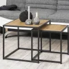 Lot de 2 tables d'appoint carrées, bout de canapé moderne en bois avec pieds métal - Longueur 34 x profondeur 34 x Hauteur 37 cm