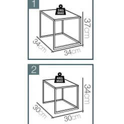 Lot de 2 tables d'appoint carrées, bout de canapé moderne en bois avec pieds métal - Longueur 34 x profondeur 34 x Hauteur 37 cm