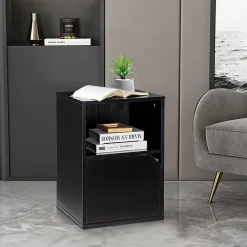 Lot de 2 Tables de Chevet avec 1 Tiroir et 1 Compartiment, Style Industriel Polyvalente, pour Maison, 40X43X60 CM (Noir, 1 Porte)