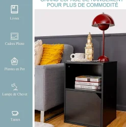 Lot de 2 Tables de Chevet avec 1 Tiroir et 1 Compartiment, Style Industriel Polyvalente, pour Maison, 40X43X60 CM (Noir, 1 Porte)