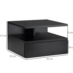 Lot de 2 tables de chevet murales - lot de 2 tables de nuit - tiroir coulissant, niche et plateau - panneau particules noir