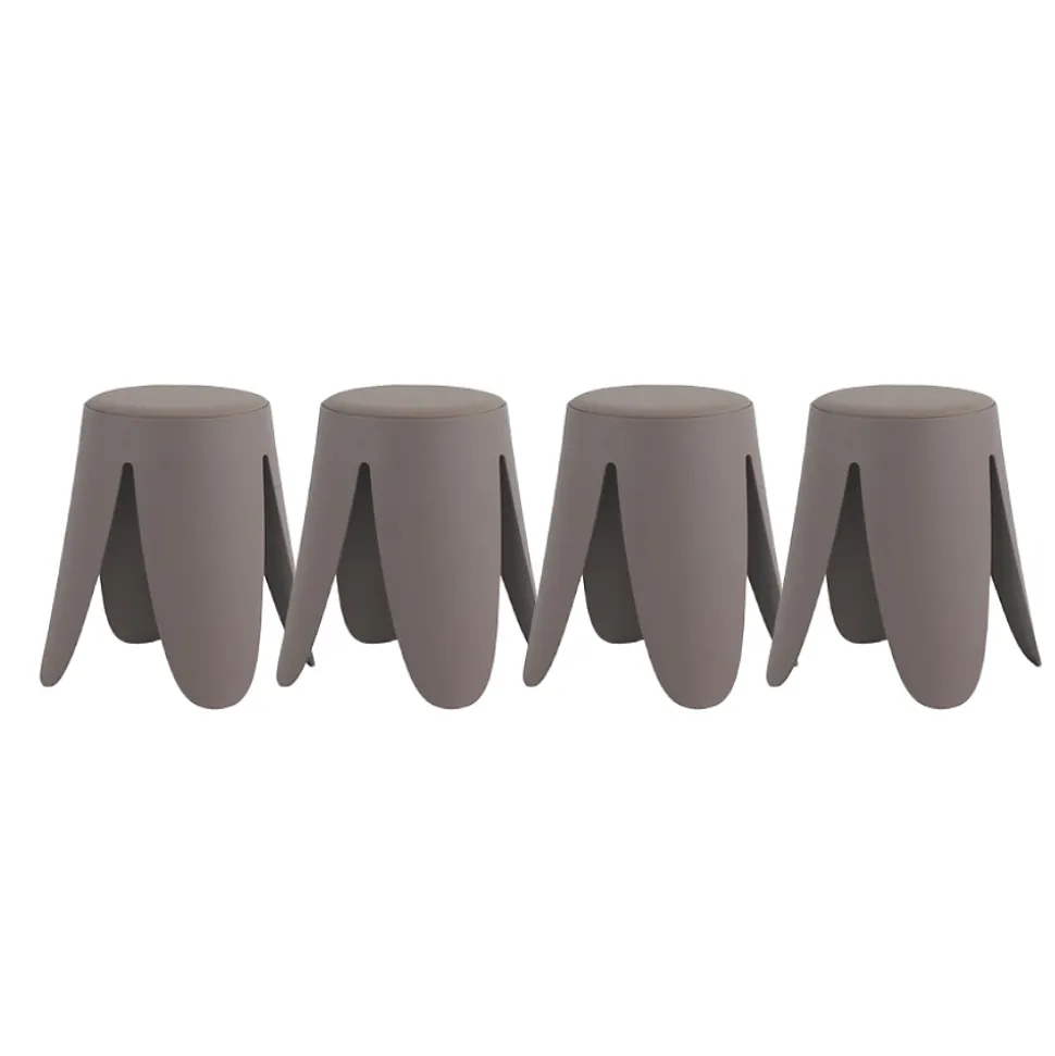 Lot de 4 tabourets bas en polypropylène avec assise tapissée simili cuir