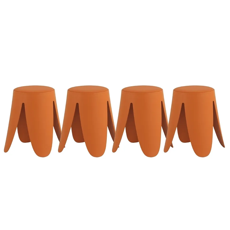 Lot de 4 tabourets bas en polypropylène avec assise tapissée simili cuir