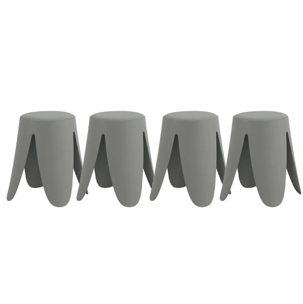 Lot de 4 tabourets bas en polypropylène avec assise tapissée simili cuir