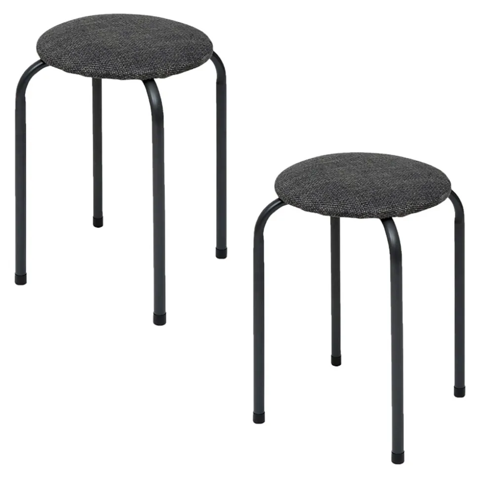 Lot de 2 tabourets d'appoint en métal et tissu chiné FLEXY