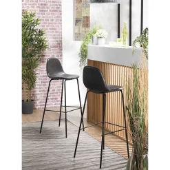 Lot de 2 tabourets de bar hauteur d'assise 80 cm noirs