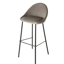 Lot de 2 tabourets de bar velours chamois et pieds métal noir