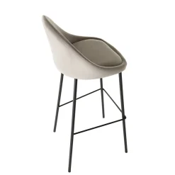 Lot de 2 tabourets de bar velours chamois et pieds métal noir