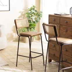 Lot de 2 tabourets de bar assise matelassée cuir dossier droit