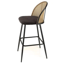 Lot de 2 tabourets de bar assise tissu noir dossier effet cannage