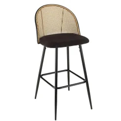 Lot de 2 tabourets de bar assise tissu noir dossier effet cannage