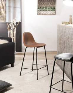 Lot de 2 tabourets de bar hauteur assise 65 cm marrons