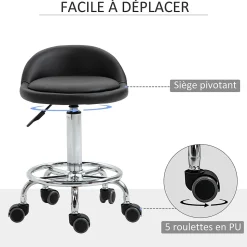 Lot de 2 tabourets de travail massage réglables - dossier ergonomique - acier chromé PU noir