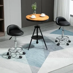 Lot de 2 tabourets de travail massage réglables - dossier ergonomique - acier chromé PU noir