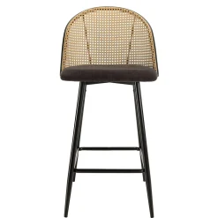 Lot de 2 tabourets d'ilot assise tissu noir dossier effet cannage
