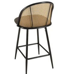 Lot de 2 tabourets d'ilot assise tissu noir dossier effet cannage