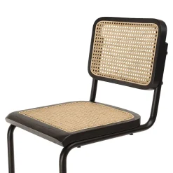 Lot de 2 tabourets d'ilot bois noir/rotin naturel pieds métal