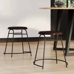 Lot de 2 tabourets en bois foncé - Barney