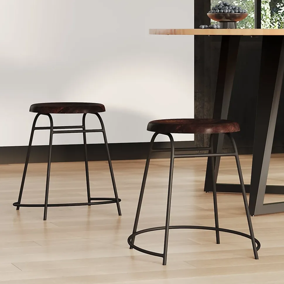 Lot de 2 tabourets en bois foncé - Barney