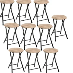 Lot de 10 Tabourets pliants en métal et MDF