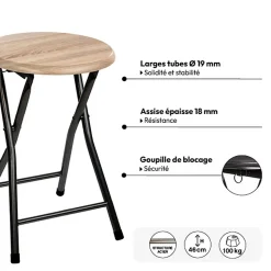 Lot de 10 Tabourets pliants en métal et MDF