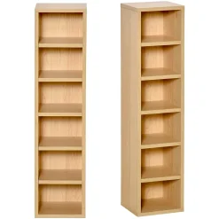 Lot de 2 étagères colonnes rangement CD-DVD 6 + 6 compartiments dim. 21 x 19 x 88 cm max. 204 CD coloris hêtre