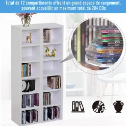 Lot de 2 étagères colonnes rangement CD-DVD 6 + 6 compartiments dim. 21 x 19 x 88 cm max. 204 CD