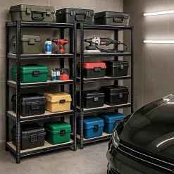 Lot de 2 étagères modulables 90 cm acier noirci charge maximale 875kg - L90xP30xH180 cm