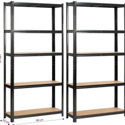 Lot de 2 étagères modulables 90 cm acier noirci charge maximale 875kg - L90xP30xH180 cm