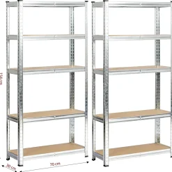 Lot de 2 étagères modulables 70 cm acier galvanisé charge maximale 875kg - L70xP30xH154 cm