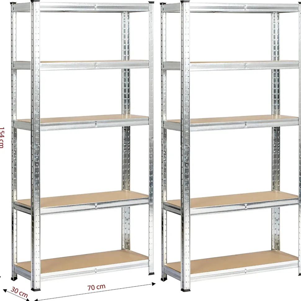 Lot de 2 étagères modulables 70 cm acier galvanisé charge maximale 875kg - L70xP30xH154 cm