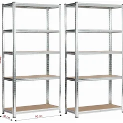 Lot de 2 étagères modulables 90 cm acier galvanisé charge maximale 875kg - L90xP40xH180 cm