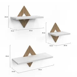 Lot de 3 étagères murales IRIS façon hêtre et blanc