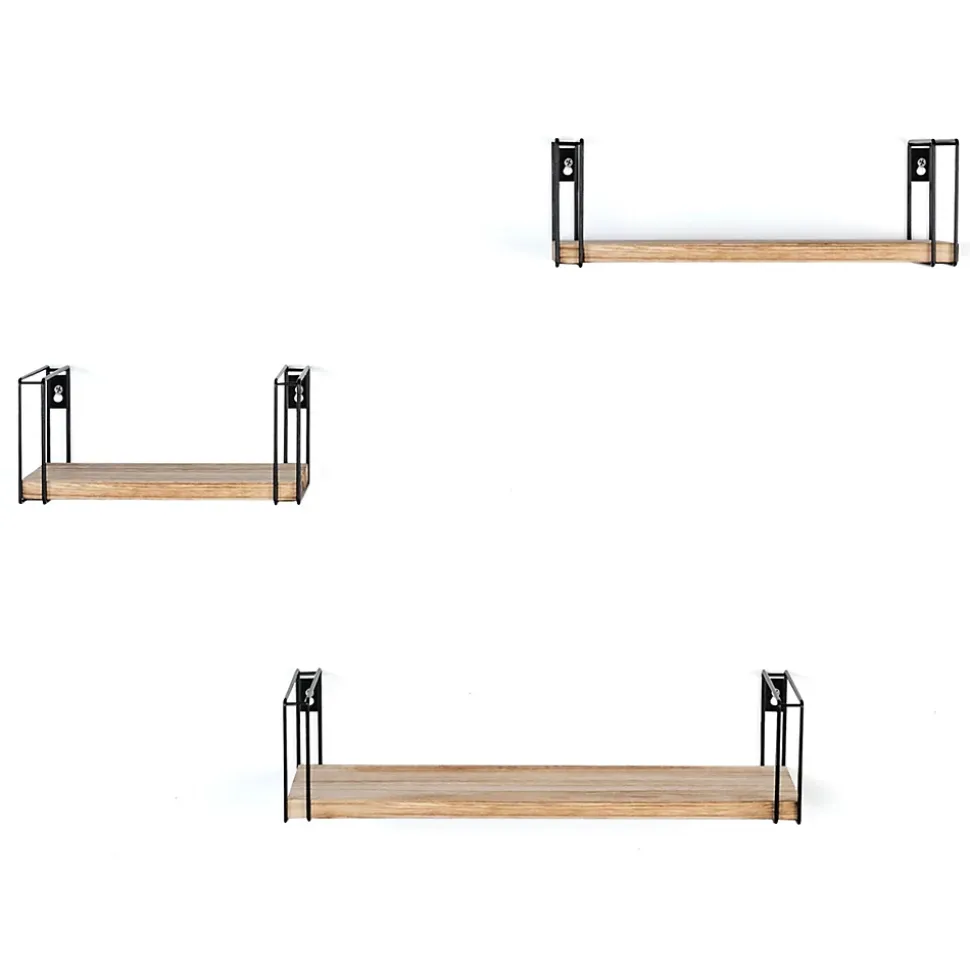 Lot de 3 étagères murales LILY bois et métal design industriel