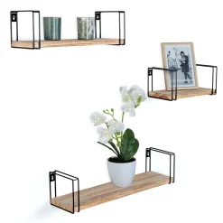 Lot de 3 étagères murales LILY bois et métal design industriel