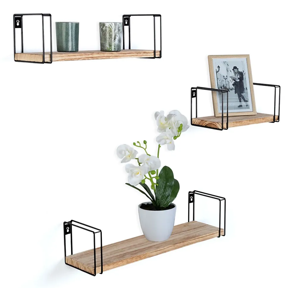 Lot de 3 étagères murales LILY bois et métal design industriel