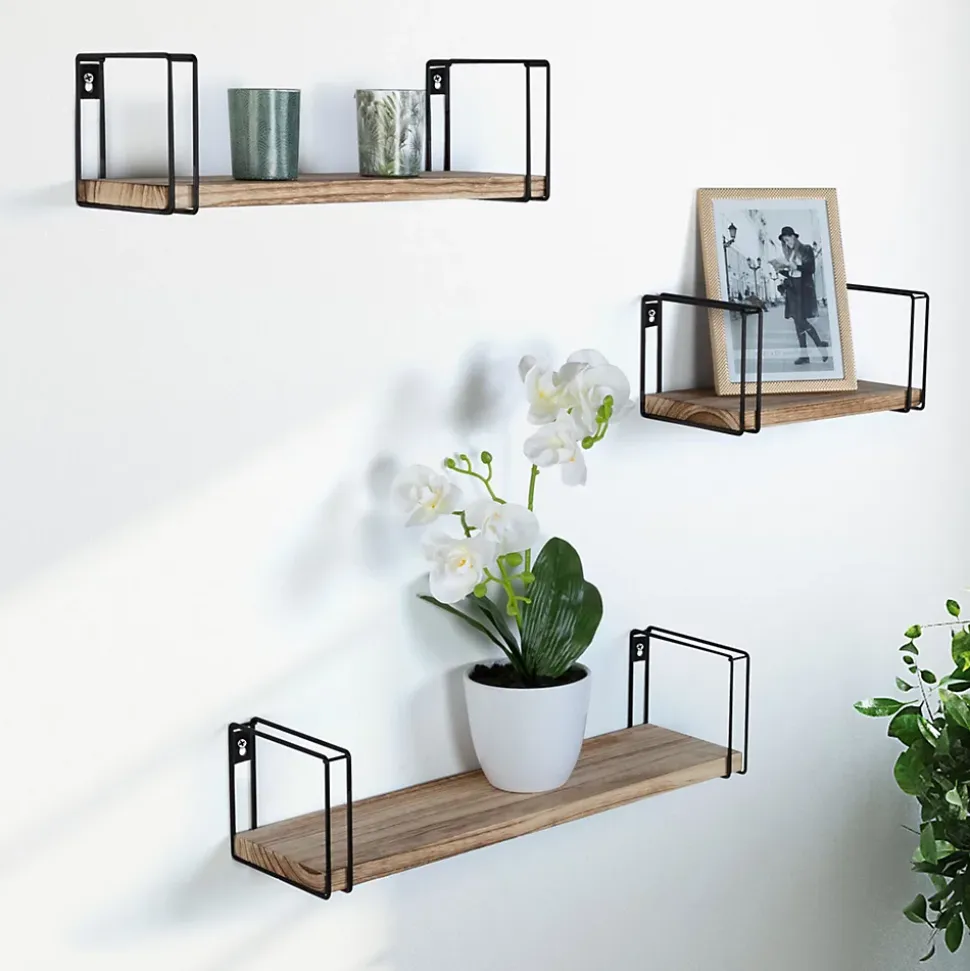 Lot de 3 étagères murales LILY bois et métal design industriel